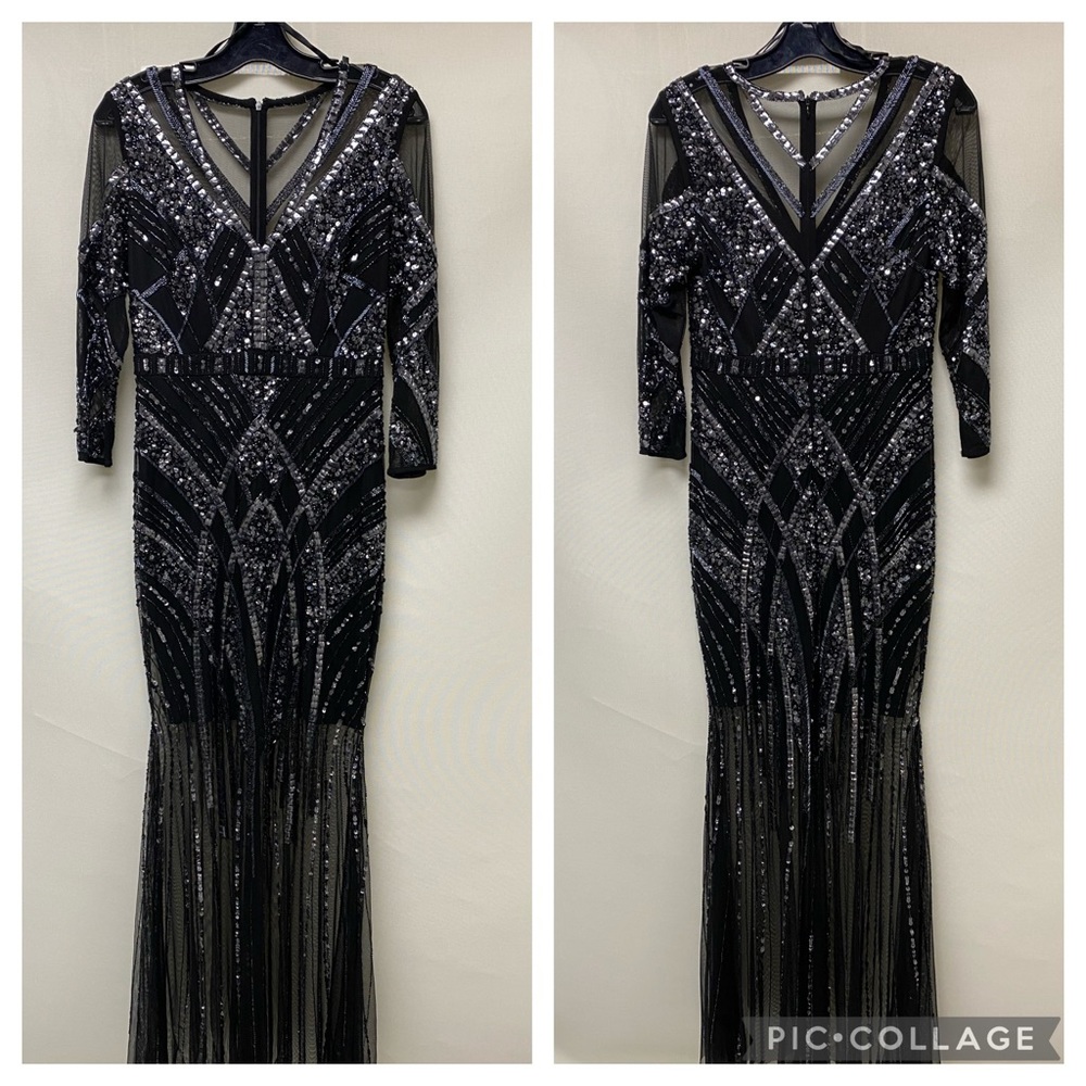 Aidan Mattox3/4 sleeve Bodycon illusion beaded mesh dress - Picture 7 of 7
